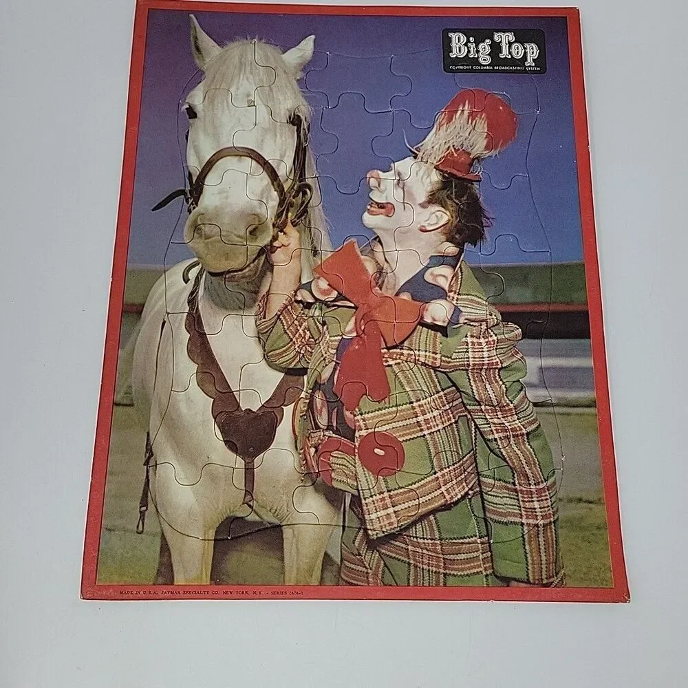 Vintage Big Top Circus Tray Puzzle Creepy Clown w Horse Jaymar Made in USA 11x14